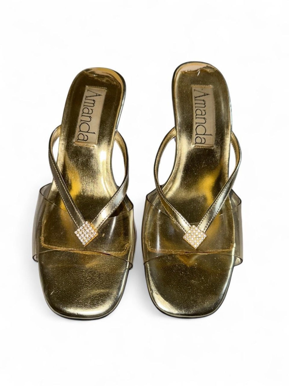 Amanda Gold Metallic Slide Mules with Crystal Detail